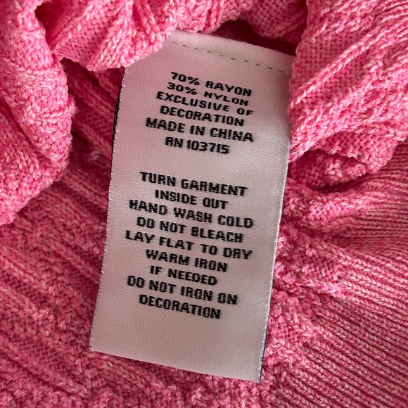 Nanette Lepore Pink Cable Knit Pullover Cardigan Sweater Pearl Buttons Size M - Picture 8 of 10
